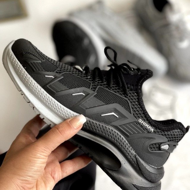 کفش کتونی اسپرت زنانه دخترانه مدل فشیون پختی مشکی طوسی 4290