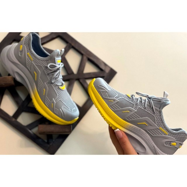 کفش کتونی اسپرت زنانه دخترانه مدل فشیون پختی طوسی زرد 4280