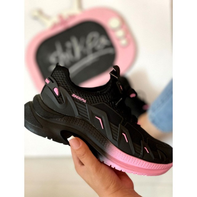 کفش کتونی اسپرت زنانه دخترانه مدل فشیون پختی مشکی صورتی کد 4287