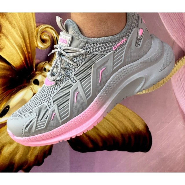 کفش کتونی اسپرت زنانه دخترانه مدل فشیون پختی طوسی صورتی 4277