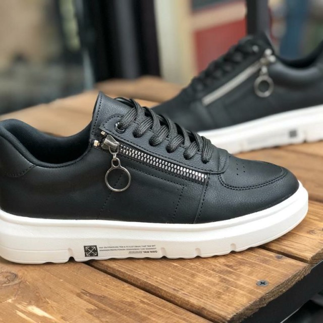 کفش ونس  کتونی اسپرت دخترانه زنانه مشکی زیپی رویه چرم  4342