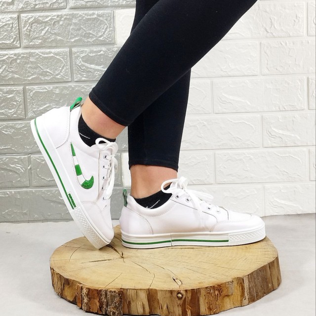 کفش ونس  کتونی اسپرت دخترانه زنانه سفید نایک سبز رویه چرم  4352