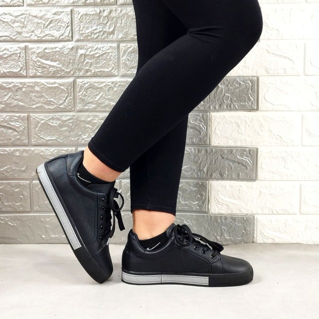 کفش ونس  کتونی اسپرت دخترانه زنانه مشکی طوسی رویه چرم  4356