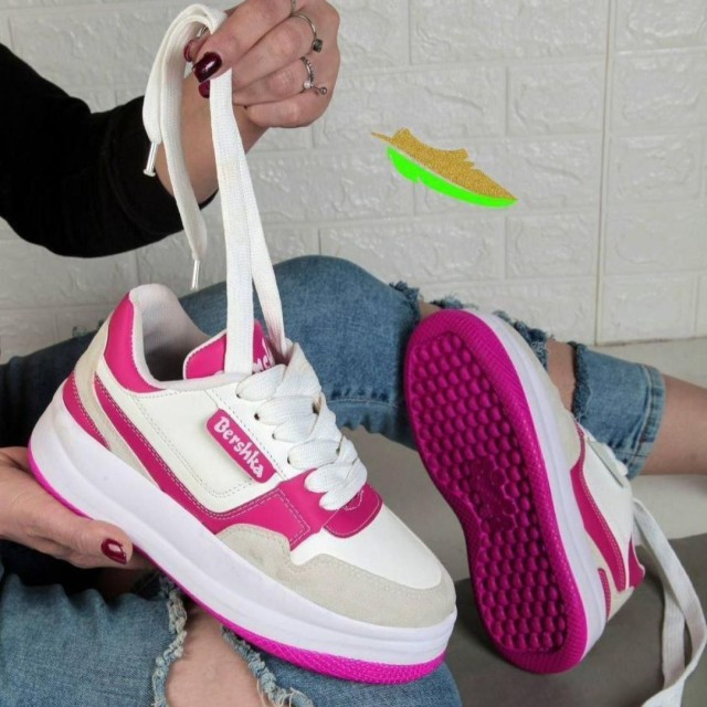 خرید تکی از تولیدی جدید ترین  کفش ونس تهران کتونی اسپرت دخترانه زنانه برشکا سفید صورتی جدید 4387