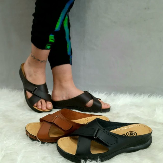 حراج ویژه این هفته دمپایی صندل زنانه دخترانه  طبی دور دوخت چسبی رنگ قهوه ایی