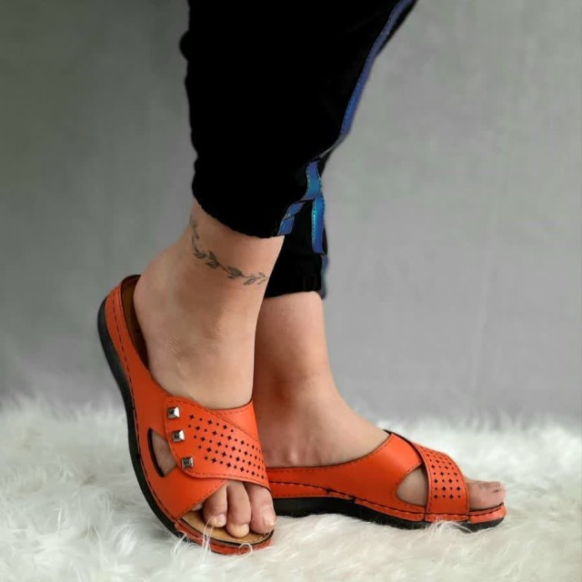 حراج ویژه این هفته دمپایی صندل زنانه دخترانه  طبی دور دوخت هرمی  نارنجی نارنجی