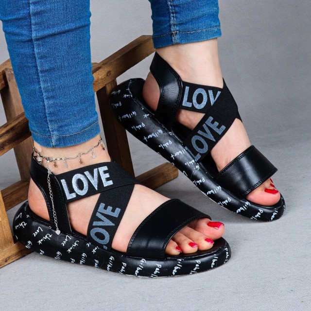 حراج ویژه این هفته کفش صندل زنانه دخترانه مدل لاو رنگ مشکی 1441