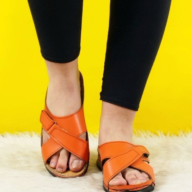 حراج ویژه این هفته در ترب  دمپایی صندل طبی زنانه دخترانه دور دوخت چسبی نارنجی