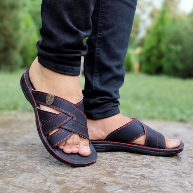 حراج محدود دمپایی صندل  مردانه با کیفیت طبی  قابل شستشو زیره تزریق مدل مازراتی مشکی