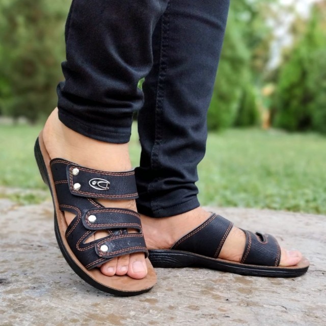 حراج محدود دمپایی صندل  مردانه با کیفیت طبی  قابل شستشو زیره تزریق مدل اریا مشکی