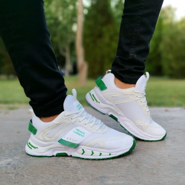 فروش ویژه کفش کتونی  اسپرت مردانه شیک و راحت زیره طبی سفید سبز 3333