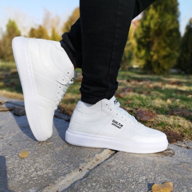 کفش نیم بوت مدل درام مردانه و پسرانه فوق‌العاده شیک و عالی سفید تمام  با ارسال رایگان  3389