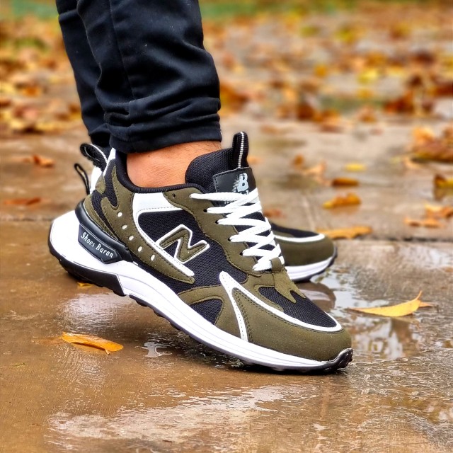 خرید کفش نیوبالانس شیک کتونی اسپرت مردانه زیره پیو راحت مشکی سبز