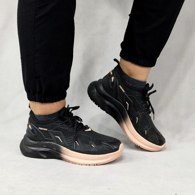 کفش کتونی اسپرت زنانه دخترانه مدل رویه پختی  مشکی گلبهی جذاب باارسال رایگان 8288