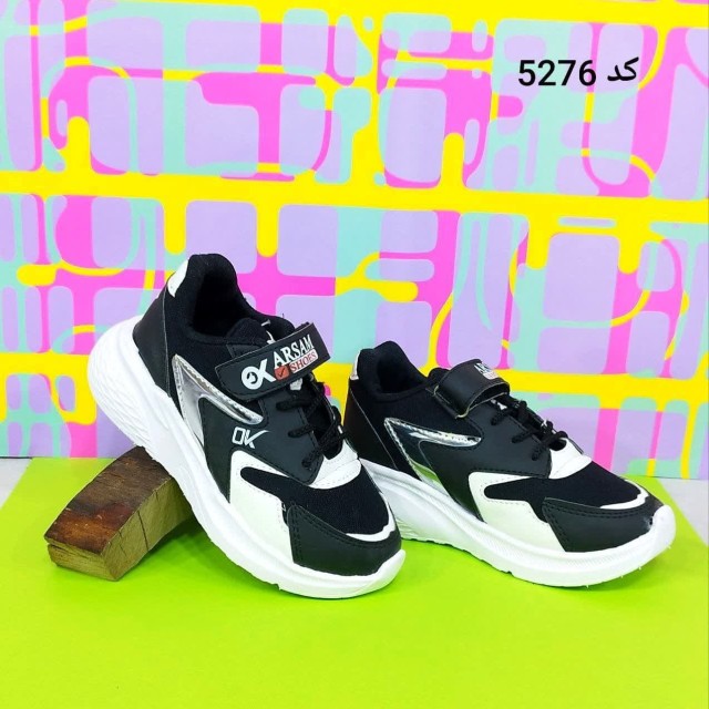 کفش  اسپرت بچگانه  مدل ارسام  شیک  رنگ مشکی سفید خوش پا با ارسال رایگان  5276