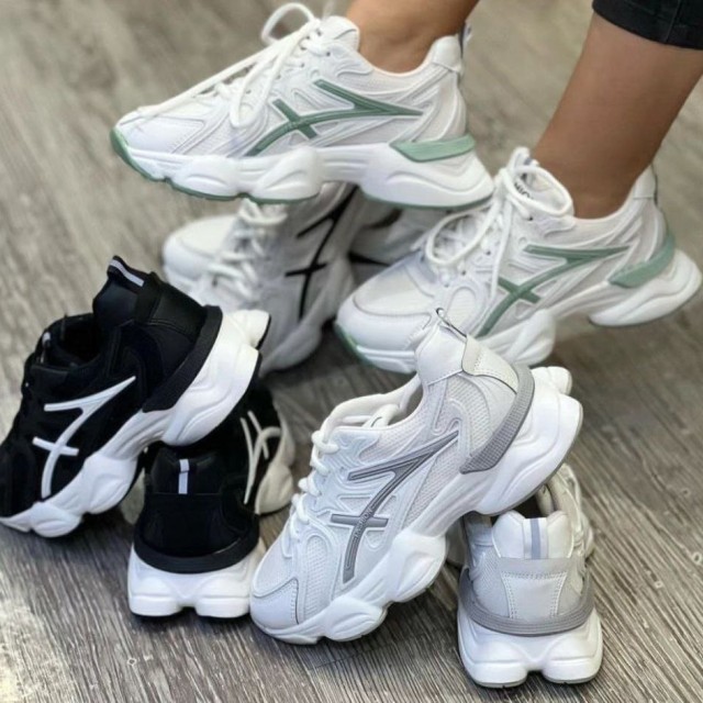 کفش کتونی اسپرت زنانه دخترانه مدل اسیکس  شیک سفید سبز  با ارسال رایگان 4307