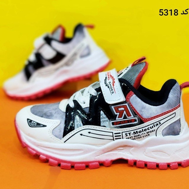 کفش کتونی اسپرت بچگانه پسرانه مدل سورن رویه ترکیبی بادوام زیره پیو طوسی قرمز 5318