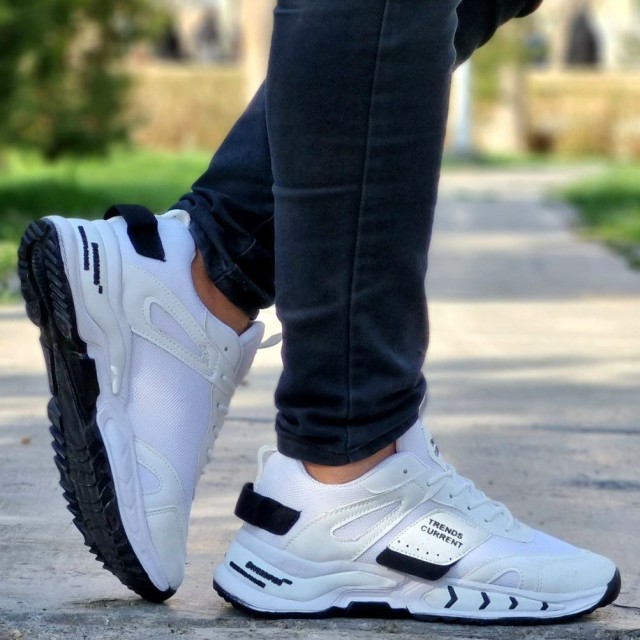 کفش اسپرت مردانه پسرانه فوق العاده شیک مدل ترند سفید مشکی با ارسال رایگان 3752