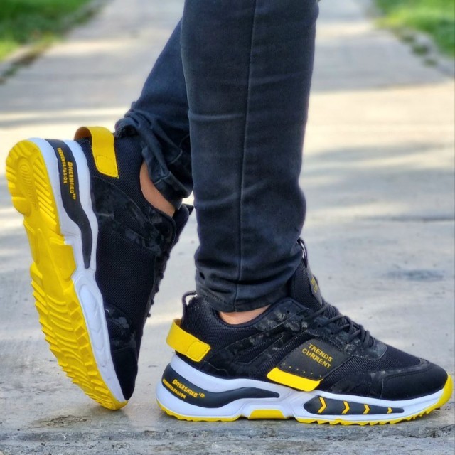 کفش اسپرت مردانه پسرانه جدید ترین مدل ترند مشکی زرد فوق العاده راحت با ارسال رایگان  3751