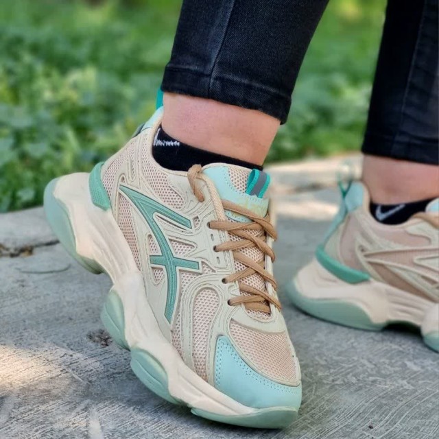 کفش کتونی اسپرت زنانه دخترانه مدل اسیکس فوق العاده زیبا و دوست داشتنی کرم سبز با ارسال رایگان