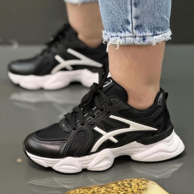 حارج خاص کفش کتونی اسپرت زنانه دخترانه مدل اسیکس فوق العاده جذاب و خاص مشکی سفید با ارسال رایگان