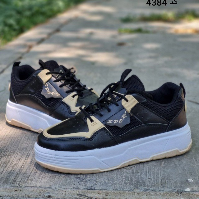 فروش ویژه کفش کتونی اسپرت زنانه دخترانه مدل فشیون کارینو لژدار  خوش پا و مناسب مشکی کرمی  4384باارسال رایگان