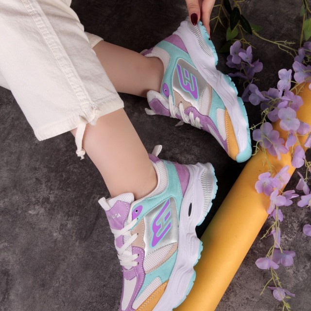 حراج ویژه کفش کتونی اسپرت زنانه دخترانه مدل بالنسیاگا Balenciaga رنگ بنفش سفید آبی خاص و شیک با ارسال رایگان