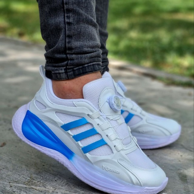 تخفیف ویژه کفش کتونی اسپرت  پمپی مردانه پسرانه مدل  آدیداس زیره کپسولی رنگ سفید آبی  زیره پیو راحت و شیک  باارسال رایگان