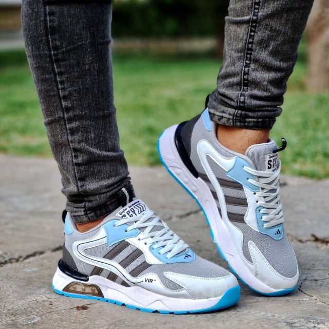 تخفیف ویژه کفش کتونی اسپرت مردانه پسرانه مدل  آدیداس زیره پیو طبی رنگ طوسی آبی زیره سفید  مناسب افراد خاص پسند   باارسال رایگان