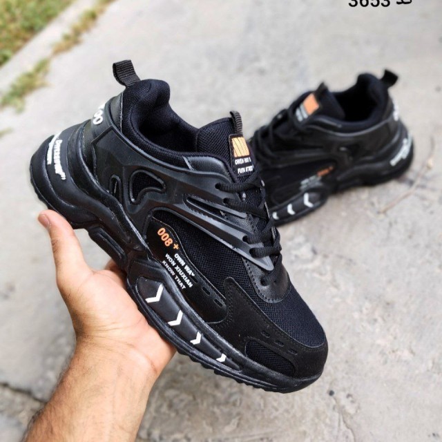 کفش کتونی اسپرت مدل +008 مردانه و پسرانه  بروز و جدید مشکی تمام با ارسال رایگان  3653