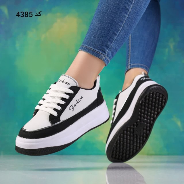 کفش کتونی اسپرت زنانه دخترانه مدل فشیون با کیفیت و شیک سفید مشکی  ارسال رایگان کد 4385