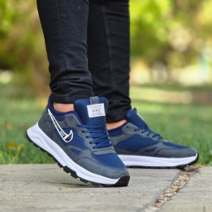 حراج پرفروش کفش کتونی اسپرت نایک مردانه پسرانه شیک و راحت رنگ طوسی سرمه ای با ارسال رایگان