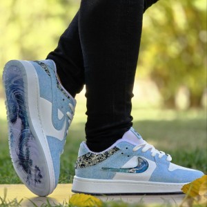 حراج  هیجان انگیز کفش کتونی اسپرت ست نایک دراگون  زنانه و مردانه فوق العاده عالی رنگ سفید ابی با ارسال رایگان