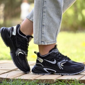 فروش  بی مانند کفش کتونی اسپرت زنانه دخترانه مدل نایک خوشپا و ترند رنگ مشکی نقره ای  طوسی با ارسال رایگان