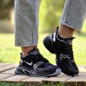 فروش  بی نظیر کفش کتونی اسپرت زنانه دخترانه مدل نایک شیک و مدرن رنگ مشکی نقره ای  طوسی با ارسال رایگان