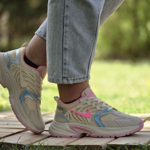 فروش  شگفت اور  کفش کتونی اسپرت زنانه دخترانه مدل نایک خاص و جذاب رنگ کرم صورتی ابی   با ارسال رایگان