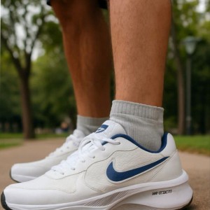 فروش جدید کفش کتونی اسپرت نایک مردانه پسرانه بادوام رنگ سفید نایک آبی با ارسال رایگان