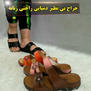 خرید اینترنتی کفش صندل فروشگاه کفش اصفهان  دمپایی صندل زنانه دخترانه  طبی دور دوخت گلدار مشکی