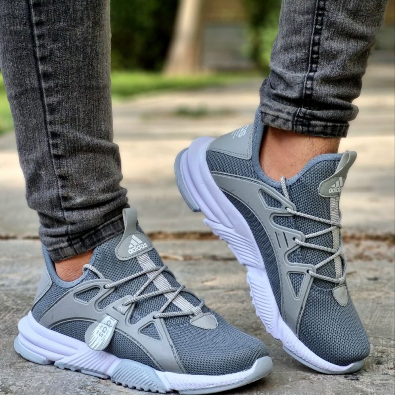 فروش هبجان انگیز کفش کتونی مردانه و پسرانه مدل بافت راحت و سبک رنگ طوسی زیره سفید مناسب پیاده روی با ارسال رایگان