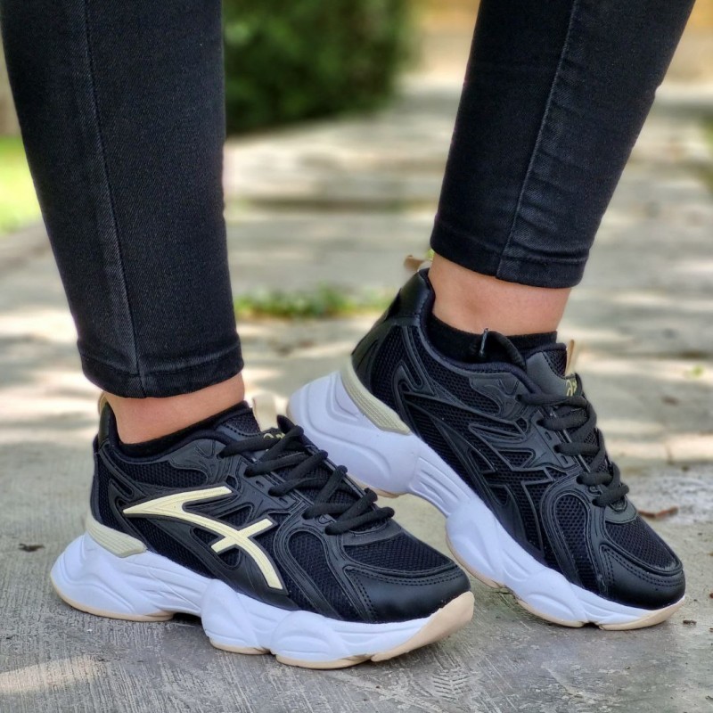 فروش باورنکردنی کفش کتونی اسپرت دخترانه و زنانه مدل آسیکس رنگ مشکی کرم بی نهایت جذاب با ارسال رایگان