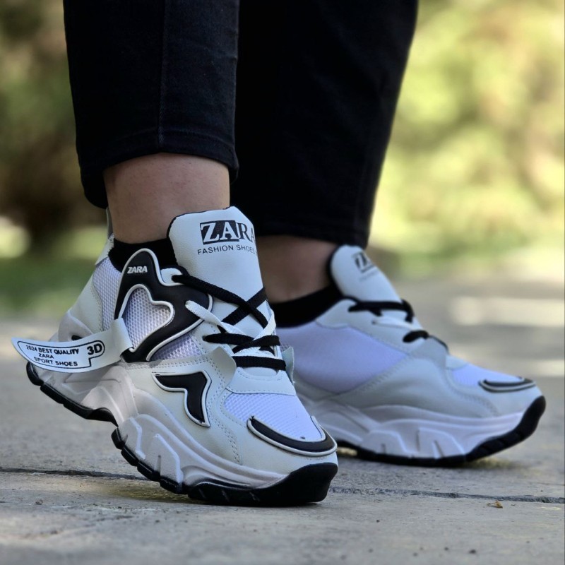 حراج باورنکردنی کتونی اسپرت دخترانه و زنانه مدل زارا رنگ سفید مشکی  فوق العاده جذاب و بی نظیر با ارسال رایگان