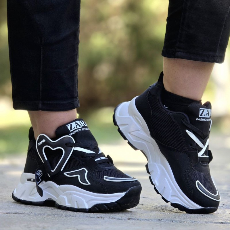 حراج واقعی این هفته کفش کتونی دخترانه و زنانه مدل زارا رنگ مشکی زیره سفید فوق العاده خوشپا با ارسال رایگان