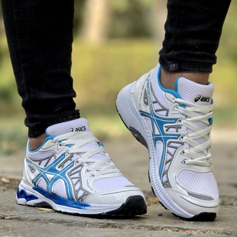 تخفیف فوق العاده کفش اسپرت مردانه و پسرانه مدل اسیکس رنگ سفید آبی شیک و جذاب با ارسال رایگان