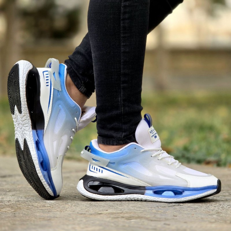 فروش باورنکردنی کفش کتونی اسپرت مردانه و پسرانه مدل  نایک زیره کپسولی  رنگ سفید آبی فوق العاده جذاب با ارسال رایگان