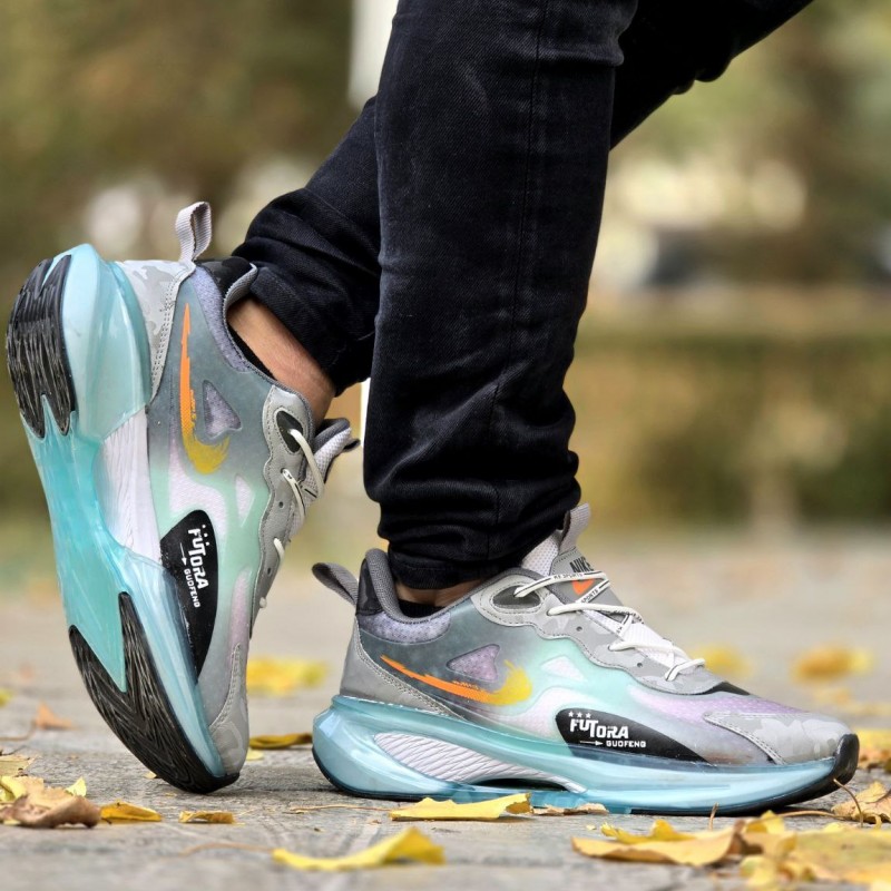 تخفیف ویژه کفش کتونی مردانه و پسرانه مدل نایک  زیره کپسولی رنگ طوسی آبی مناسب برای باشگاه و ورزش با ارسال رایگان