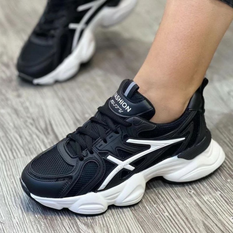 بمب تخفیف امروز کفش کتونی اسپرت دخترانه و زنانه مدل آسیکس رنگ مشکی سفید جذاب و شیک با ارسال رایگان