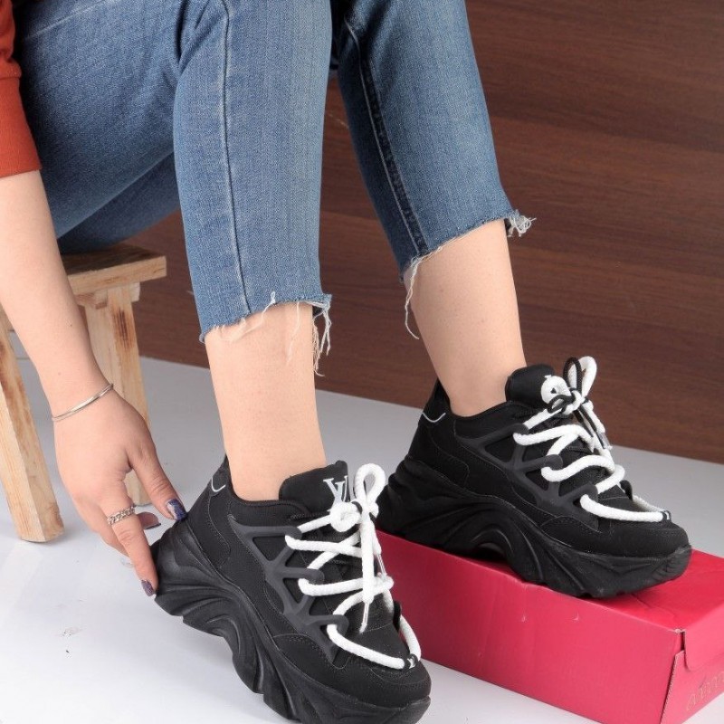 فروش هیجان انگیز کفش اسپرت دخترانه و زنانه مدل لوئیس ویلتون رنگ مشکی تمام فوق العاده جذاب با ارسال رایگان