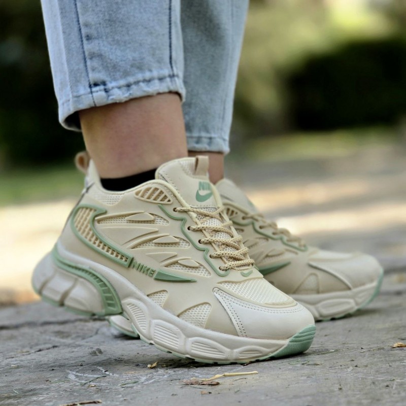 حراج فوق العاده  کفش  اسپرت دخترانه زنانه مدل نایک برعکس  منحصر به فرد وخاص رنگ کرم سبز با ارسال رایگان