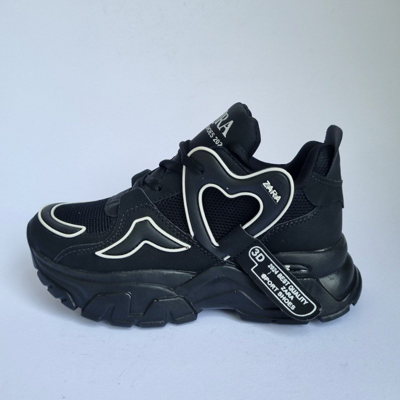 فروش جدید کفش اسپرت شیک قلبی مدل زارا zara زنانه دخترانه بادوام و خاص رنگ مشکی سفید  با ارسال رایگان