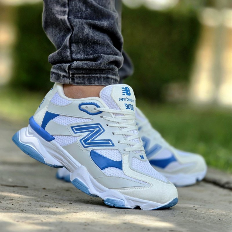 حراج جدیدکفش اسپرت پسرانه و مردانه مدل نیوبالانس9060  شیک و به روز رنگ سفید آبی با ارسال رایگان
